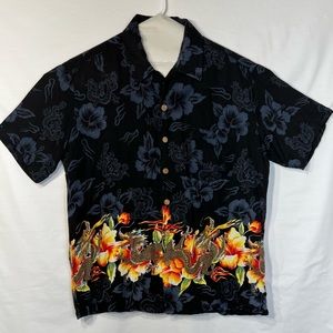 Men's XL Kennington LTD Button Down Short Sleeve Shirt with Dragon Pattern